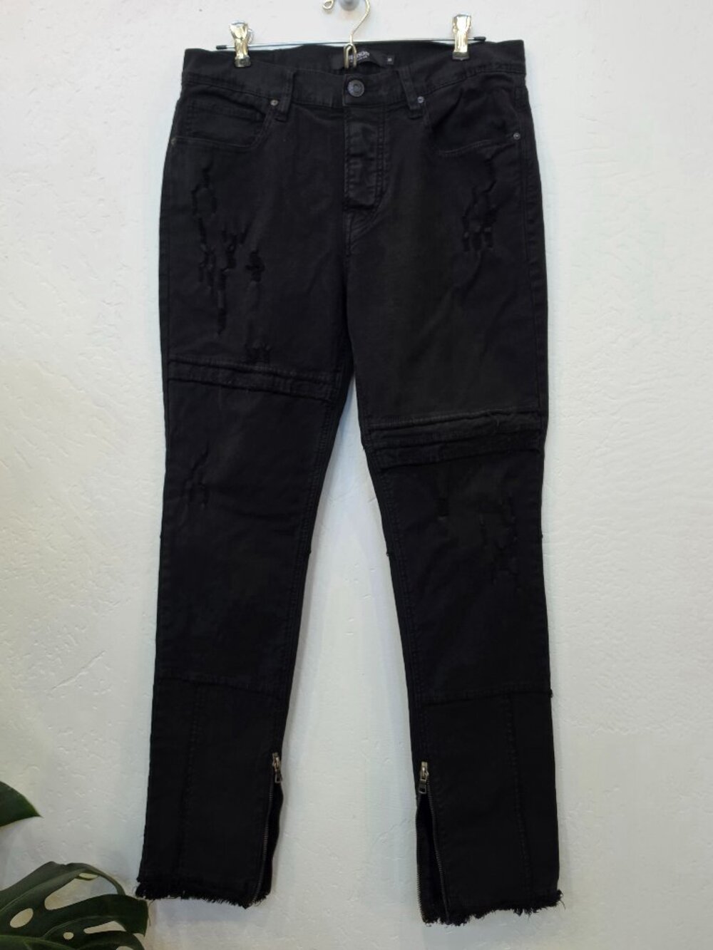 Hudson Vaughn Moto Skinny Black Distressed Black Jeans 32
